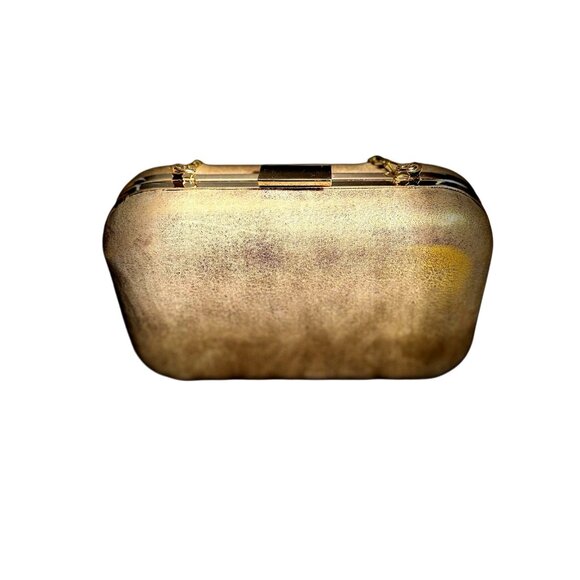 Banana Republic Gold Glitter Genuine Leather Clutch Evening Bag - Picture 1 of 10